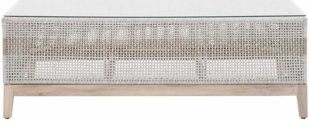 Essentials for Living 6846.WTA/GT Tapestry Outdoor Coffee Table in Taupe and White Flat Rope Taupe Stripe Gray Teak Clear Glass Essentials for Living 6846.WTA/GT Tapestry Outdoor Coffee Table in Taupe and White Flat Rope Taupe Stripe Gray Teak Clear Glass