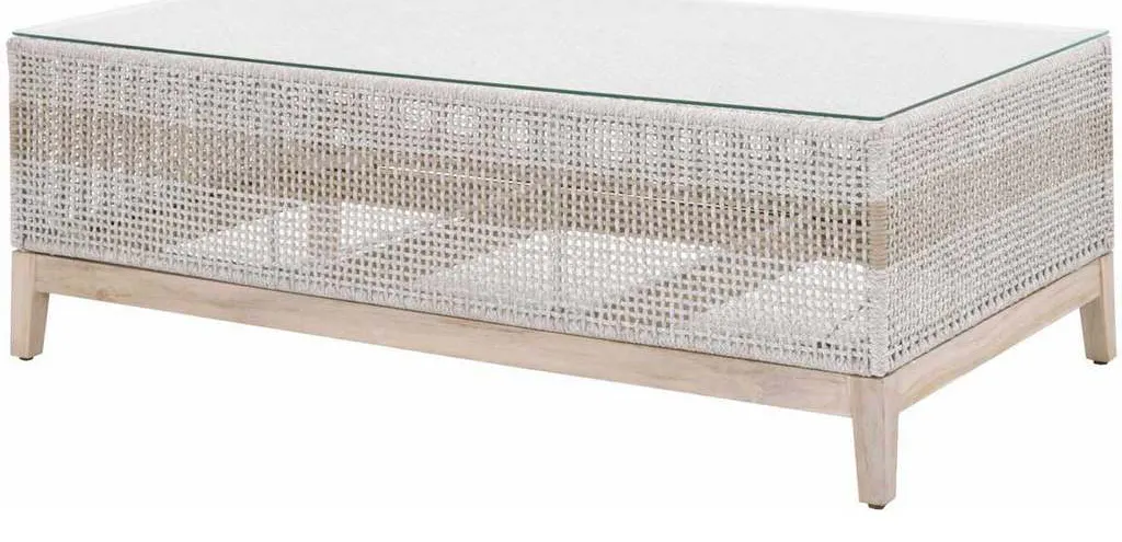 Essentials for Living 6846.WTA/GT Tapestry Outdoor Coffee Table in Taupe and White Flat Rope Taupe Stripe Gray Teak Clear Glass Essentials for Living 6846.WTA/GT Tapestry Outdoor Coffee Table in Taupe and White Flat Rope Taupe Stripe Gray Teak Clear Glass