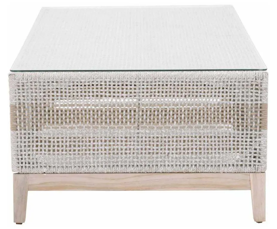 Essentials for Living 6846.WTA/GT Tapestry Outdoor Coffee Table in Taupe and White Flat Rope Taupe Stripe Gray Teak Clear Glass Essentials for Living 6846.WTA/GT Tapestry Outdoor Coffee Table in Taupe and White Flat Rope Taupe Stripe Gray Teak Clear Glass