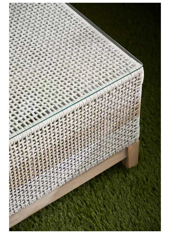 Essentials for Living 6846.WTA/GT Tapestry Outdoor Coffee Table in Taupe and White Flat Rope Taupe Stripe Gray Teak Clear Glass Essentials for Living 6846.WTA/GT Tapestry Outdoor Coffee Table in Taupe and White Flat Rope Taupe Stripe Gray Teak Clear Glass