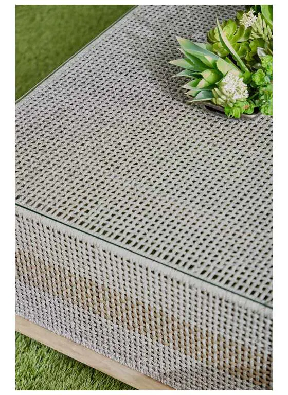 Essentials for Living 6846.WTA/GT Tapestry Outdoor Coffee Table in Taupe and White Flat Rope Taupe Stripe Gray Teak Clear Glass Essentials for Living 6846.WTA/GT Tapestry Outdoor Coffee Table in Taupe and White Flat Rope Taupe Stripe Gray Teak Clear Glass