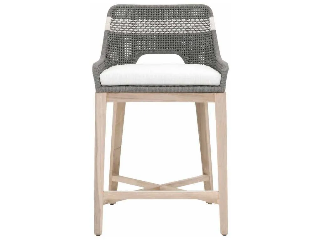 Essentials For Living 6850CS.DOV/WHT/GT  Tapestry Outdoor Counter Stool in Dove Flat Rope White Speckle Stripe Performance White Speckle Gray Teak