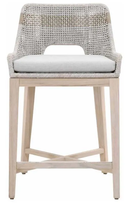 Essentials For Living 6850CS.WTA/PUM/GT Tapestry Outdoor Counter Stool in Taupe and White Flat Rope Taupe Stripe Performance Pumice Gray Teak Essentials For Living 6850CS.WTA/PUM/GT Tapestry Outdoor Counter Stool in Taupe and White Flat Rope Taupe Stripe Performance Pumice Gray Teak