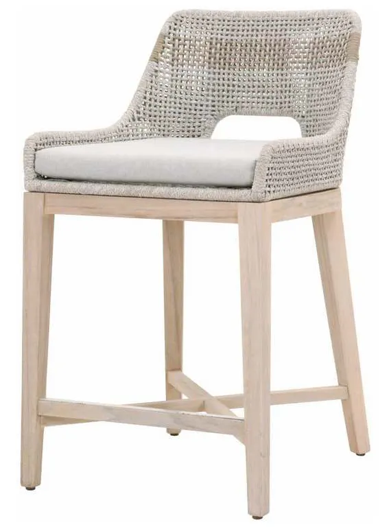 Essentials For Living 6850CS.WTA/PUM/GT Tapestry Outdoor Counter Stool in Taupe and White Flat Rope Taupe Stripe Performance Pumice Gray Teak Essentials For Living 6850CS.WTA/PUM/GT Tapestry Outdoor Counter Stool in Taupe and White Flat Rope Taupe Stripe Performance Pumice Gray Teak