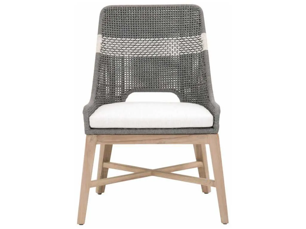 Essentials For Living 6850.DOV/WHT/GT  Tapestry Outdoor Dining Chair in Dove Flat Rope White Speckle Stripe Performance White Speckle Gray Teak