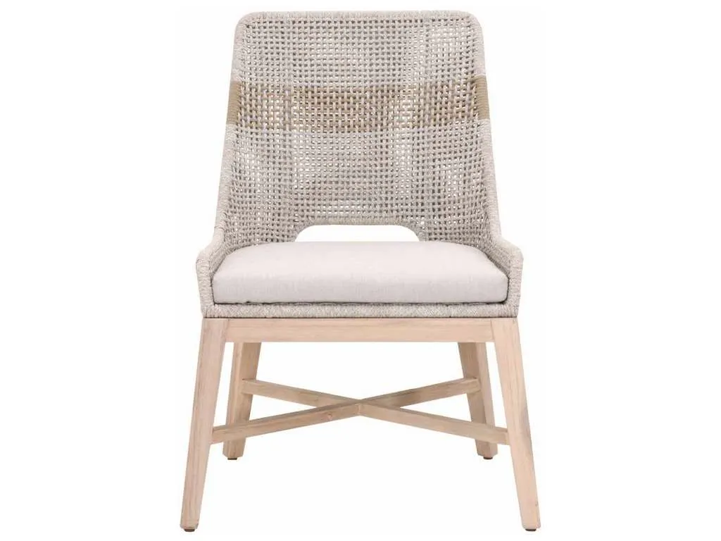 Essentials For Living 6850.WTA/PUM/GT  Tapestry Outdoor Dining Chair in Taupe and White Flat Rope Taupe Stripe Performance Pumice Gray Teak