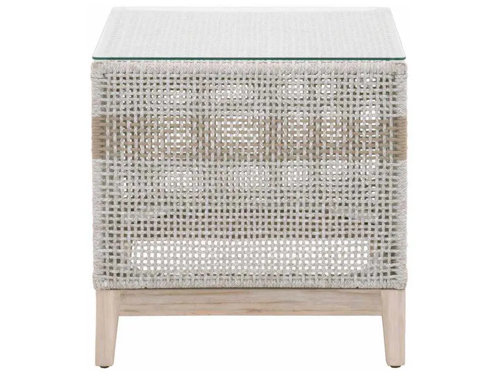 Essentials For Living 6847.WTA/GT  Tapestry Outdoor End Table in Taupe and White Flat Rope Taupe Stripe Gray Teak Clear Glass
