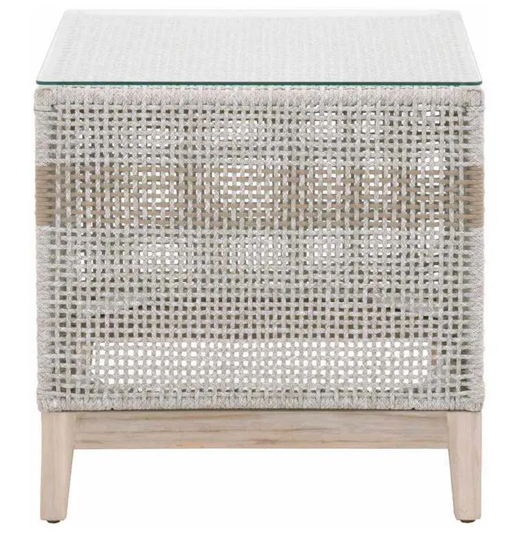 Essentials For Living 6847.WTA/GT Tapestry Outdoor End Table in Taupe and White Flat Rope Taupe Stripe Gray Teak Clear Glass Essentials For Living 6847.WTA/GT Tapestry Outdoor End Table in Taupe and White Flat Rope Taupe Stripe Gray Teak Clear Glass