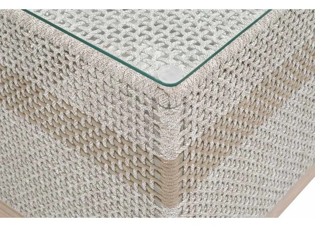 Essentials For Living 6847.WTA/GT Tapestry Outdoor End Table in Taupe and White Flat Rope Taupe Stripe Gray Teak Clear Glass Essentials For Living 6847.WTA/GT Tapestry Outdoor End Table in Taupe and White Flat Rope Taupe Stripe Gray Teak Clear Glass