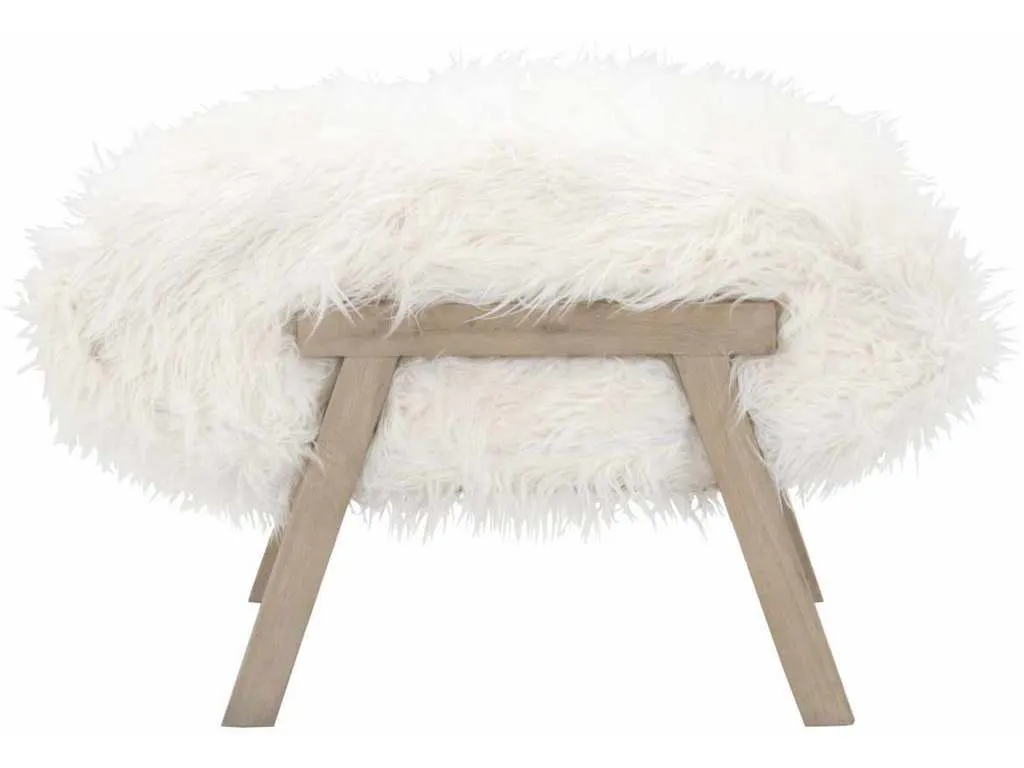 Essentials For Living 8036.SGRY-OAK/WHT  Tibet Ottoman in White Fur Smoke Gray Oak