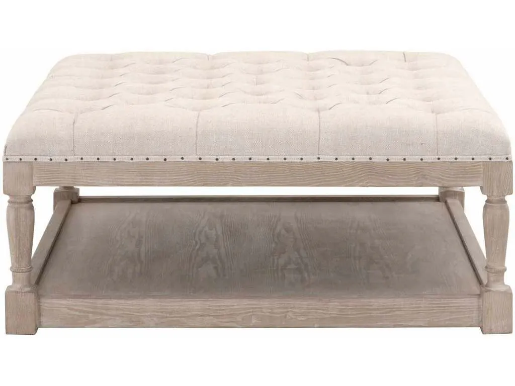 Essentials for Living 6429UP.BIS-BT/NG  Townsend Tufted Upholstered Coffee Table in Performance Bisque French Linen Natural Gray Ash