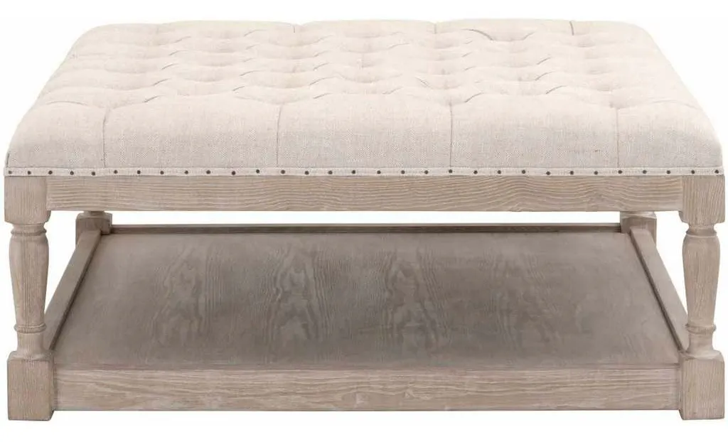 Essentials for Living 6429UP.BIS-BT/NG Townsend Tufted Upholstered Coffee Table in Performance Bisque French Linen Natural Gray Ash Essentials for Living 6429UP.BIS-BT/NG Townsend Tufted Upholstered Coffee Table in Performance Bisque French Linen Natural Gray Ash