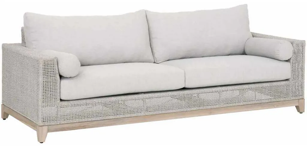 Essentials for Living 6843.WTA/PUM/GT Tropez Outdoor 90 inch Sofa in Taupe and White Flat Rope Essentials for Living 6843.WTA/PUM/GT Tropez Outdoor 90 inch Sofa in Taupe and White Flat Rope