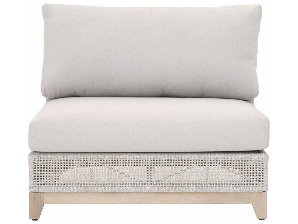 Essentials For Living 6843-1S.WTA/PUM/GT  Tropez Outdoor Modular Armless Sofa Chair in Taupe and White Flat Rope Performance Pumice Gray Teak