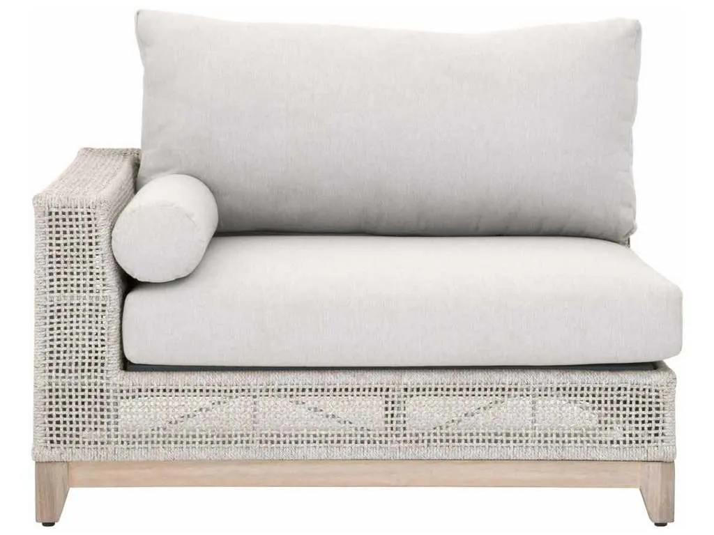 Essentials For Living 6843-2S1L.WTA/PUM/GT  Tropez Outdoor Modular Left Facing 1 Arm Sofa in Taupe and White Flat Rope Performance Pumice Gray Teak