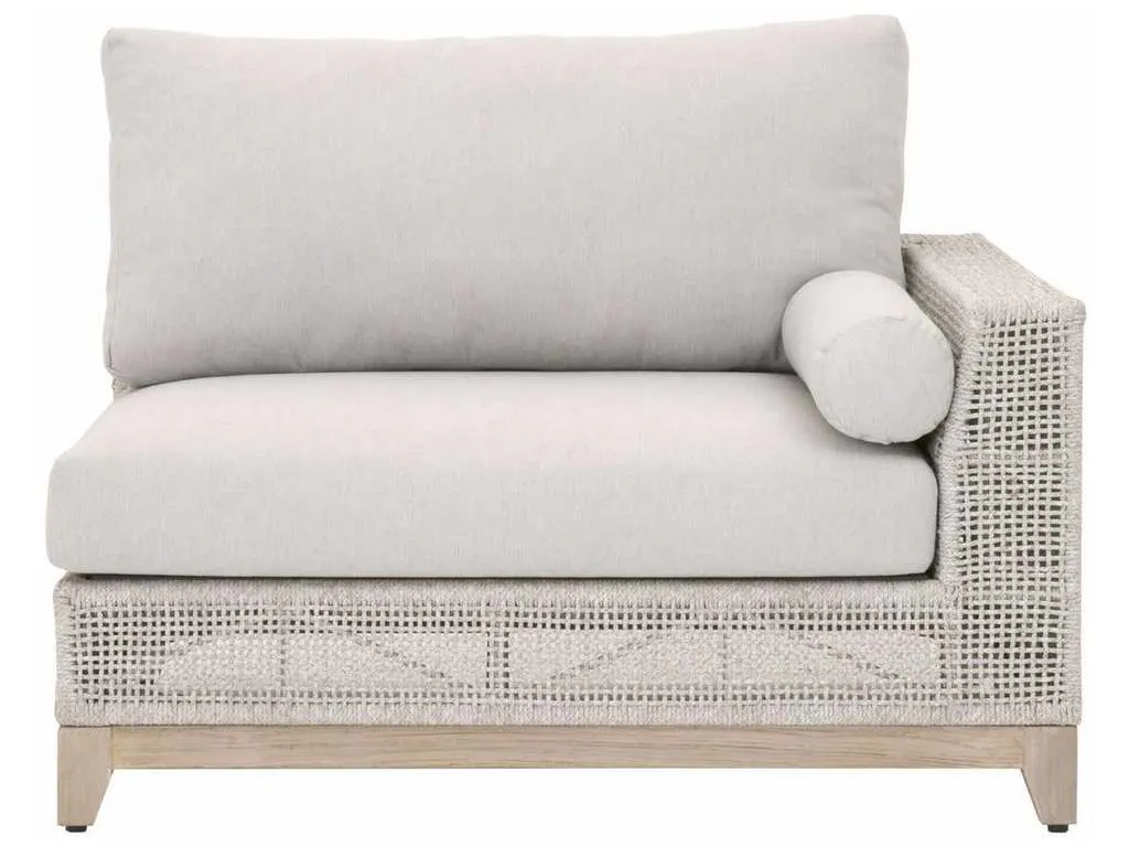 Essentials For Living 6843-2S1R.WTA/PUM/GT  Tropez Outdoor Modular Right Facing 1 Arm Sofa in Taupe and White Flat Rope Performance Pumice Gray Teak