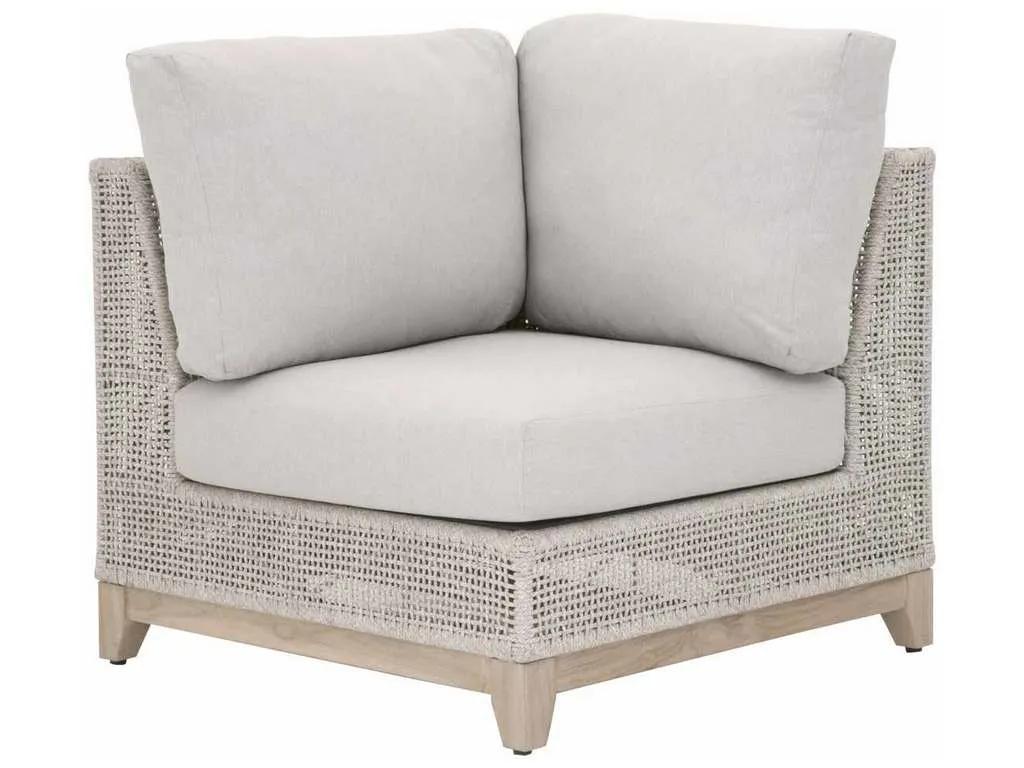 Essentials For Living 6843-CRN.WTA/PUM/GT  Tropez Outdoor Modular Corner Sofa in Taupe and White Flat Rope Performance Pumice Gray Teak