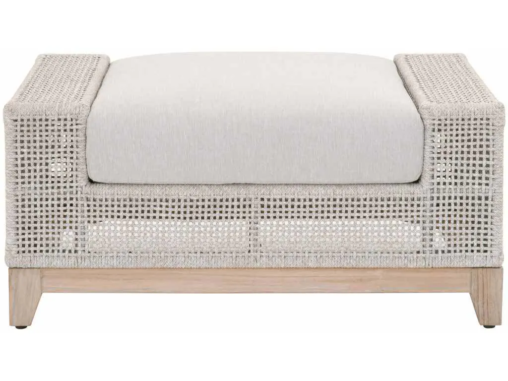 Essentials for Living 6843-0.WTA/PUM/GT  Tropez Outdoor Ottoman in Taupe and White Flat Rope Performance Pumice Gray Teak