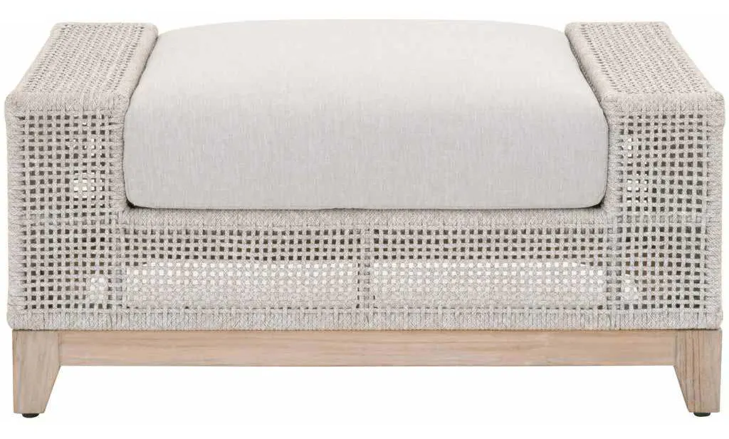 Essentials for Living 6843-0.WTA/PUM/GT Tropez Outdoor Ottoman in Taupe and White Flat Rope Performance Pumice Gray Teak Essentials for Living 6843-0.WTA/PUM/GT Tropez Outdoor Ottoman in Taupe and White Flat Rope Performance Pumice Gray Teak