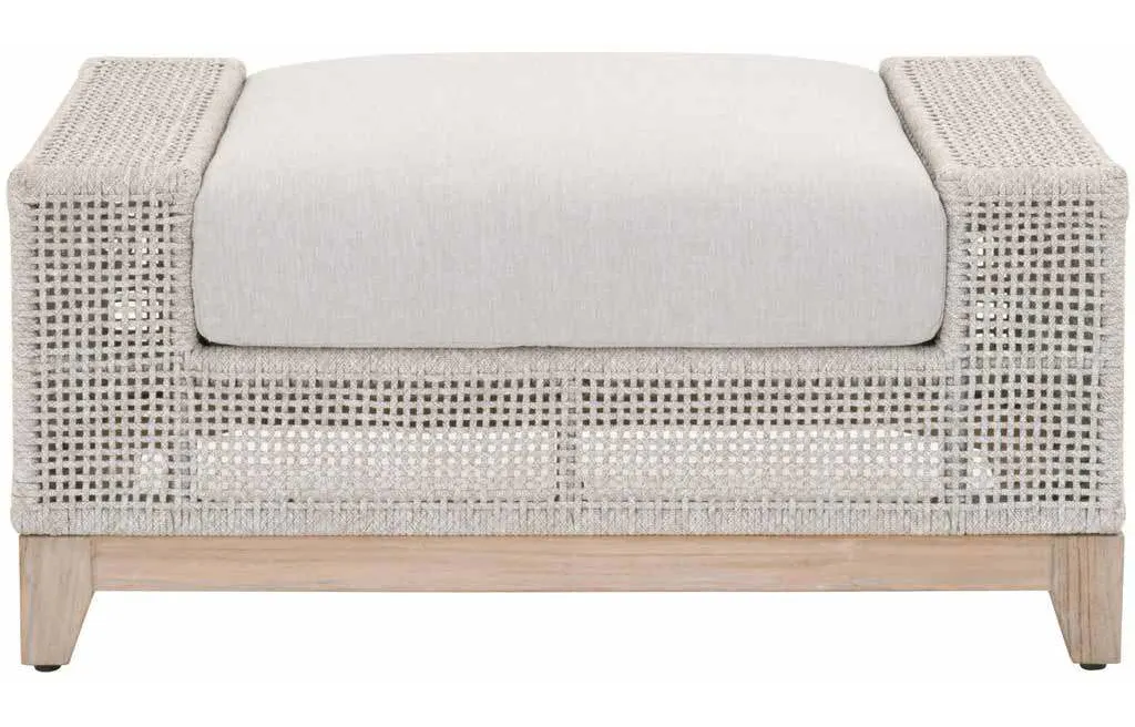 Essentials for Living 6843-0.WTA/PUM/GT Tropez Outdoor Ottoman in Taupe and White Flat Rope Performance Pumice Gray Teak Essentials for Living 6843-0.WTA/PUM/GT Tropez Outdoor Ottoman in Taupe and White Flat Rope Performance Pumice Gray Teak
