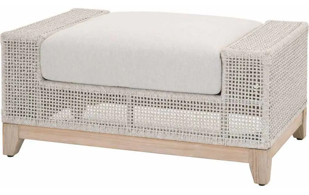 Essentials for Living 6843-0.WTA/PUM/GT Tropez Outdoor Ottoman in Taupe and White Flat Rope Performance Pumice Gray Teak Essentials for Living 6843-0.WTA/PUM/GT Tropez Outdoor Ottoman in Taupe and White Flat Rope Performance Pumice Gray Teak