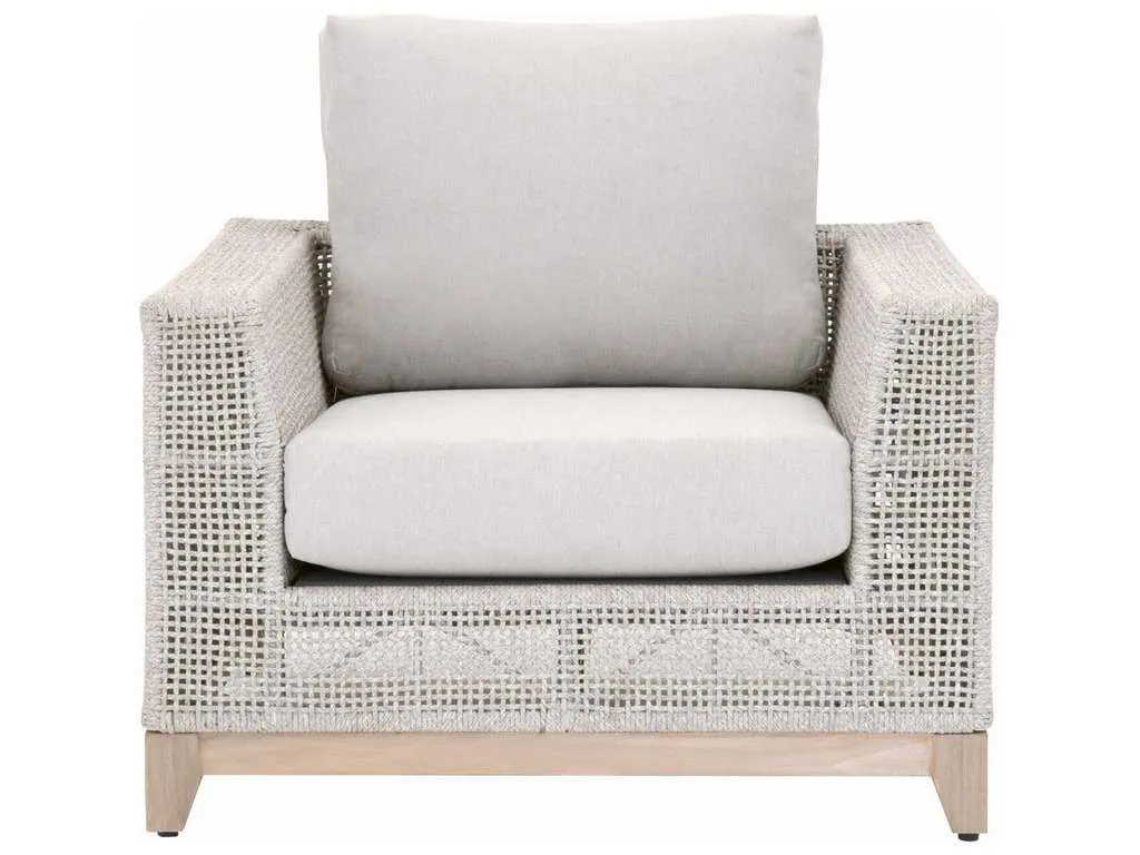 Essentials For Living 6843-1.WTA/PUM/GT  Tropez Outdoor Sofa Chair in Taupe and White Flat Rope Performance Pumice Gray Teak