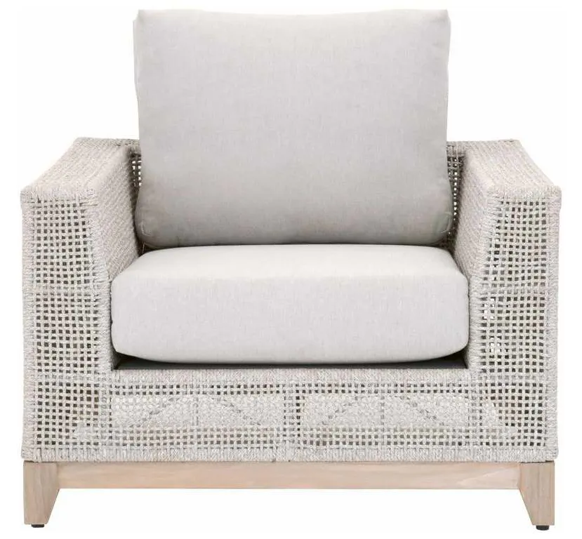 Essentials For Living 6843-1.WTA/PUM/GT Tropez Outdoor Sofa Chair in Taupe and White Flat Rope Performance Pumice Gray Teak Essentials For Living 6843-1.WTA/PUM/GT Tropez Outdoor Sofa Chair in Taupe and White Flat Rope Performance Pumice Gray Teak
