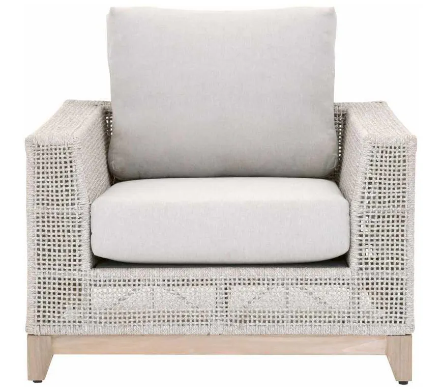 Essentials For Living 6843-1.WTA/PUM/GT Tropez Outdoor Sofa Chair in Taupe and White Flat Rope Performance Pumice Gray Teak Essentials For Living 6843-1.WTA/PUM/GT Tropez Outdoor Sofa Chair in Taupe and White Flat Rope Performance Pumice Gray Teak