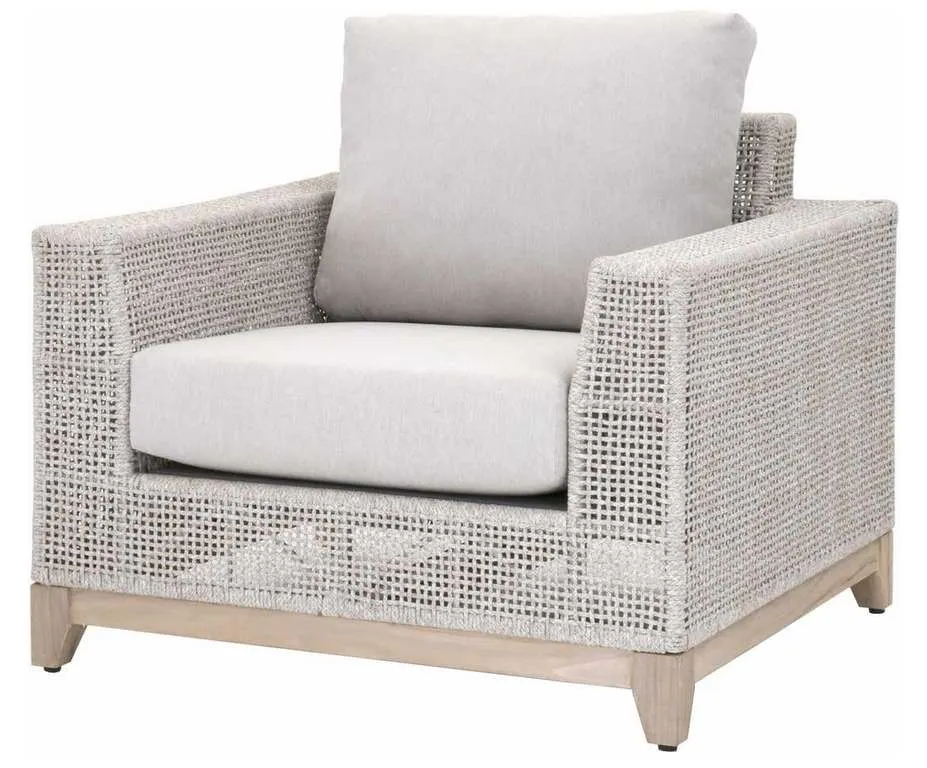 Essentials For Living 6843-1.WTA/PUM/GT Tropez Outdoor Sofa Chair in Taupe and White Flat Rope Performance Pumice Gray Teak Essentials For Living 6843-1.WTA/PUM/GT Tropez Outdoor Sofa Chair in Taupe and White Flat Rope Performance Pumice Gray Teak