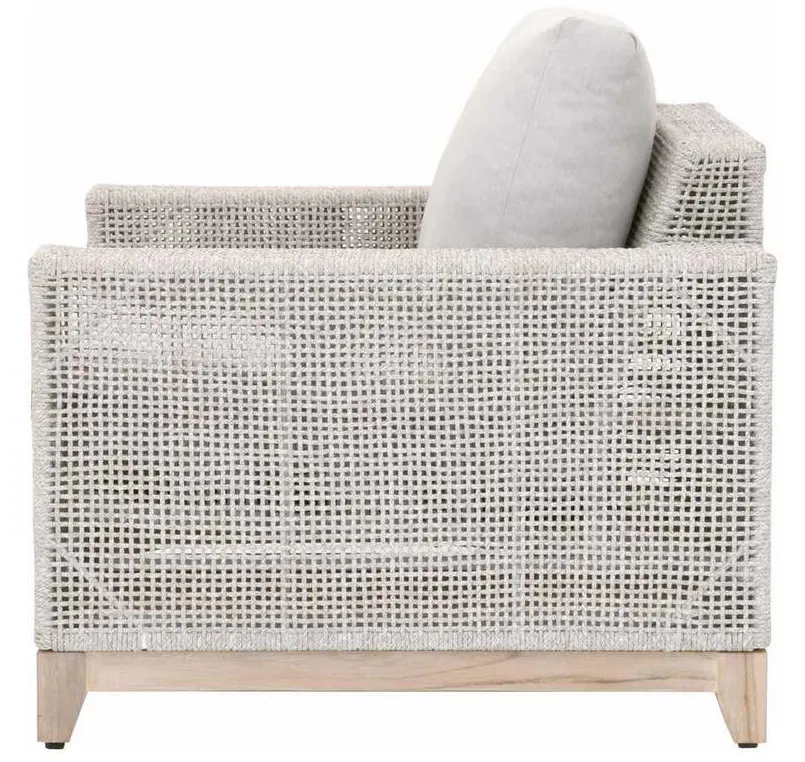 Essentials For Living 6843-1.WTA/PUM/GT Tropez Outdoor Sofa Chair in Taupe and White Flat Rope Performance Pumice Gray Teak Essentials For Living 6843-1.WTA/PUM/GT Tropez Outdoor Sofa Chair in Taupe and White Flat Rope Performance Pumice Gray Teak
