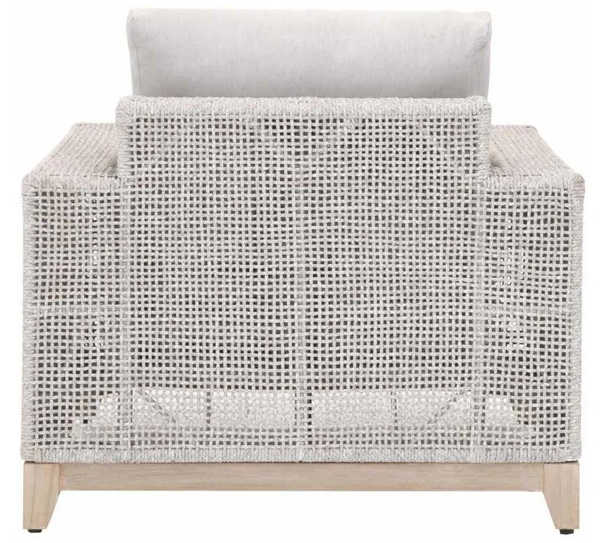 Essentials For Living 6843-1.WTA/PUM/GT Tropez Outdoor Sofa Chair in Taupe and White Flat Rope Performance Pumice Gray Teak Essentials For Living 6843-1.WTA/PUM/GT Tropez Outdoor Sofa Chair in Taupe and White Flat Rope Performance Pumice Gray Teak