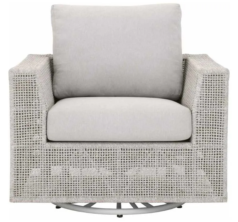 Essentials For Living 6843-1SRCK.WTA/PUM Tropez Outdoor Swivel Rocker Chair in Taupe and White Flat Rope Performance Pumice Essentials For Living 6843-1SRCK.WTA/PUM Tropez Outdoor Swivel Rocker Chair in Taupe and White Flat Rope Performance Pumice