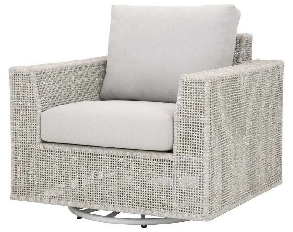 Essentials For Living 6843-1SRCK.WTA/PUM Tropez Outdoor Swivel Rocker Chair in Taupe and White Flat Rope Performance Pumice Essentials For Living 6843-1SRCK.WTA/PUM Tropez Outdoor Swivel Rocker Chair in Taupe and White Flat Rope Performance Pumice