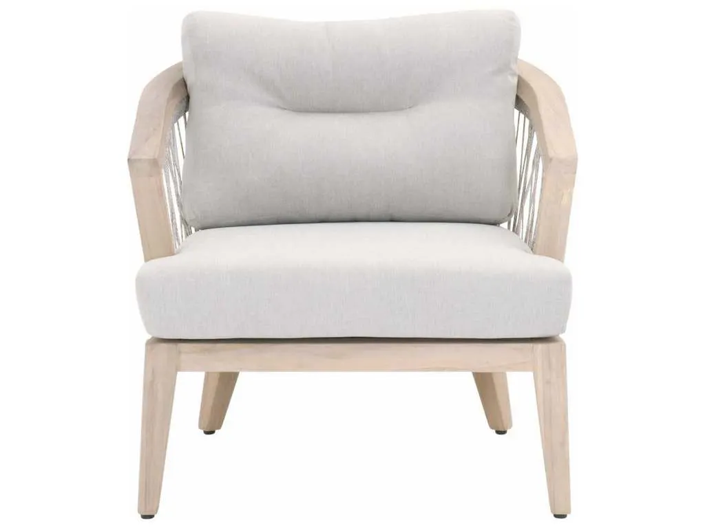 Essentials For Living 6821.WTA/PUM/GT  Web Outdoor Club Chair in Taupe and White Flat Rope Performance Pumice Gray Teak