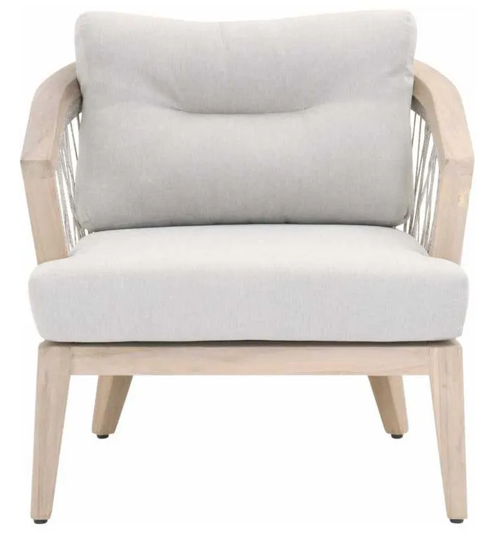 Essentials For Living 6821.WTA/PUM/GT Web Outdoor Club Chair in Taupe and White Flat Rope Performance Pumice Gray Teak Essentials For Living 6821.WTA/PUM/GT Web Outdoor Club Chair in Taupe and White Flat Rope Performance Pumice Gray Teak