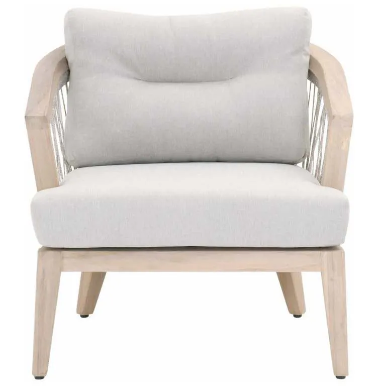 Essentials For Living 6821.WTA/PUM/GT Web Outdoor Club Chair in Taupe and White Flat Rope Performance Pumice Gray Teak Essentials For Living 6821.WTA/PUM/GT Web Outdoor Club Chair in Taupe and White Flat Rope Performance Pumice Gray Teak