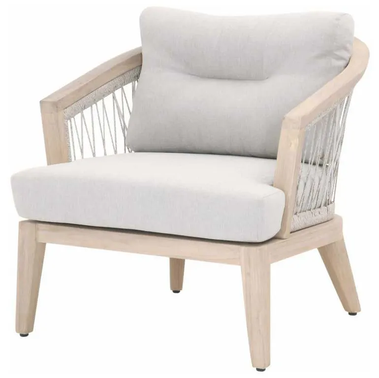Essentials For Living 6821.WTA/PUM/GT Web Outdoor Club Chair in Taupe and White Flat Rope Performance Pumice Gray Teak Essentials For Living 6821.WTA/PUM/GT Web Outdoor Club Chair in Taupe and White Flat Rope Performance Pumice Gray Teak