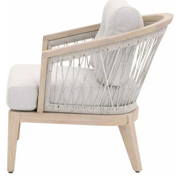 Essentials For Living 6821.WTA/PUM/GT Web Outdoor Club Chair in Taupe and White Flat Rope Performance Pumice Gray Teak Essentials For Living 6821.WTA/PUM/GT Web Outdoor Club Chair in Taupe and White Flat Rope Performance Pumice Gray Teak