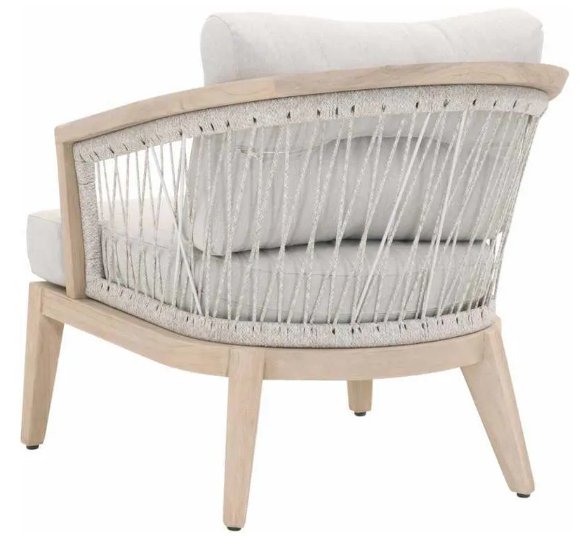Essentials For Living 6821.WTA/PUM/GT Web Outdoor Club Chair in Taupe and White Flat Rope Performance Pumice Gray Teak Essentials For Living 6821.WTA/PUM/GT Web Outdoor Club Chair in Taupe and White Flat Rope Performance Pumice Gray Teak
