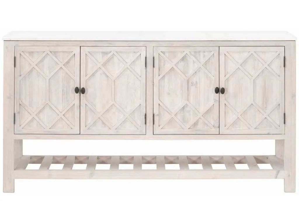 Essentials For Living 8018.WW-PNE/WHTQ  Willow Media Sideboard in White Wash Pine White Quartz