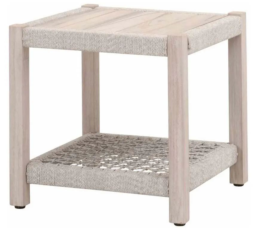 Essentials for Living 6872.WTA/GT Wrap Outdoor End Table in Taupe and White Flat Rope Gray Teak Essentials for Living 6872.WTA/GT Wrap Outdoor End Table in Taupe and White Flat Rope Gray Teak