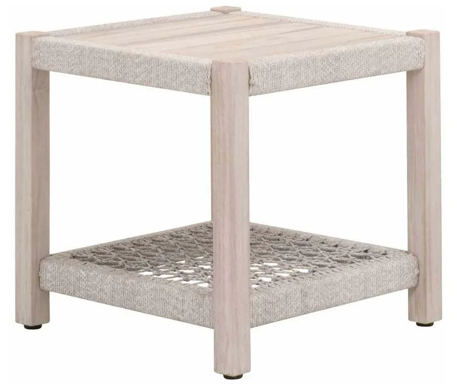 Essentials for Living 6872.WTA/GT Wrap Outdoor End Table in Taupe and White Flat Rope Gray Teak Essentials for Living 6872.WTA/GT Wrap Outdoor End Table in Taupe and White Flat Rope Gray Teak