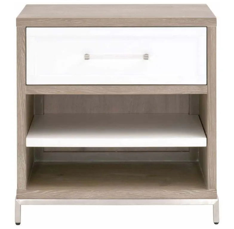 Essentials For Living 6139.NG/WHT-BSTL Wrenn 1 Drawer Nightstand in Natural Gray Acacia Matte White Brushed Stainless Steel Essentials For Living 6139.NG/WHT-BSTL Wrenn 1 Drawer Nightstand in Natural Gray Acacia Matte White Brushed Stainless Steel