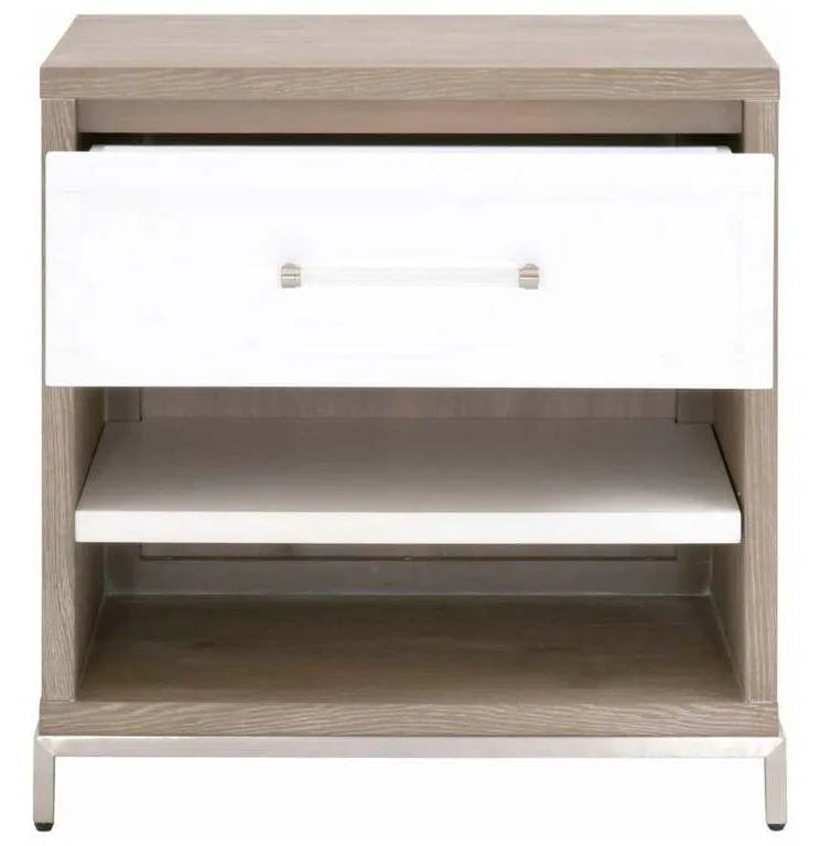 Essentials For Living 6139.NG/WHT-BSTL Wrenn 1 Drawer Nightstand in Natural Gray Acacia Matte White Brushed Stainless Steel Essentials For Living 6139.NG/WHT-BSTL Wrenn 1 Drawer Nightstand in Natural Gray Acacia Matte White Brushed Stainless Steel