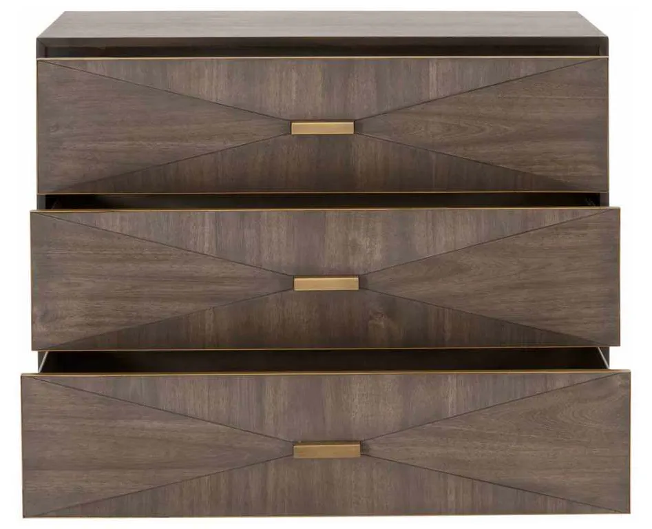 Essentials For Living 6157.BBRN/BGLD Wynn 3 Drawer Nightstand in Burnished Brown Brushed Gold Essentials For Living 6157.BBRN/BGLD Wynn 3 Drawer Nightstand in Burnished Brown Brushed Gold