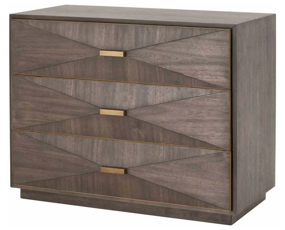Essentials For Living 6157.BBRN/BGLD Wynn 3 Drawer Nightstand in Burnished Brown Brushed Gold Essentials For Living 6157.BBRN/BGLD Wynn 3 Drawer Nightstand in Burnished Brown Brushed Gold