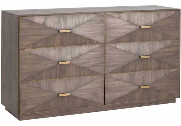 Essentials For Living 6158.BBRN/BGLD Wynn 6 Drawer Double Dresser in Burnished Brown Brushed Gold Essentials For Living 6158.BBRN/BGLD Wynn 6 Drawer Double Dresser in Burnished Brown Brushed Gold