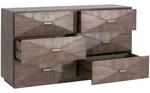Essentials For Living 6158.BBRN/BGLD Wynn 6 Drawer Double Dresser in Burnished Brown Brushed Gold Essentials For Living 6158.BBRN/BGLD Wynn 6 Drawer Double Dresser in Burnished Brown Brushed Gold
