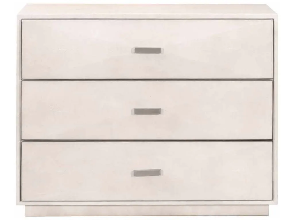 Essentials For Living 6157.WHT-SHG/BSTL  Wynn Shagreen 3 Drawer Nightstand in White Shagreen Brushed Stainless Steel