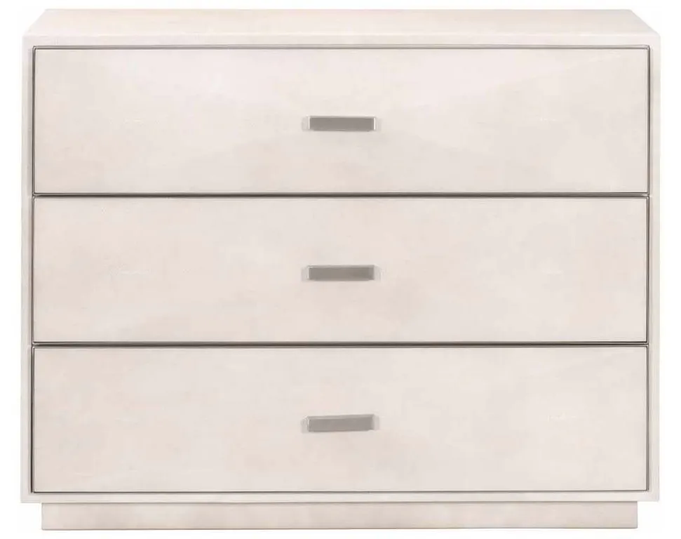 Essentials For Living 6157.WHT-SHG/BSTL Wynn Shagreen 3 Drawer Nightstand in White Shagreen Brushed Stainless Steel Essentials For Living 6157.WHT-SHG/BSTL Wynn Shagreen 3 Drawer Nightstand in White Shagreen Brushed Stainless Steel